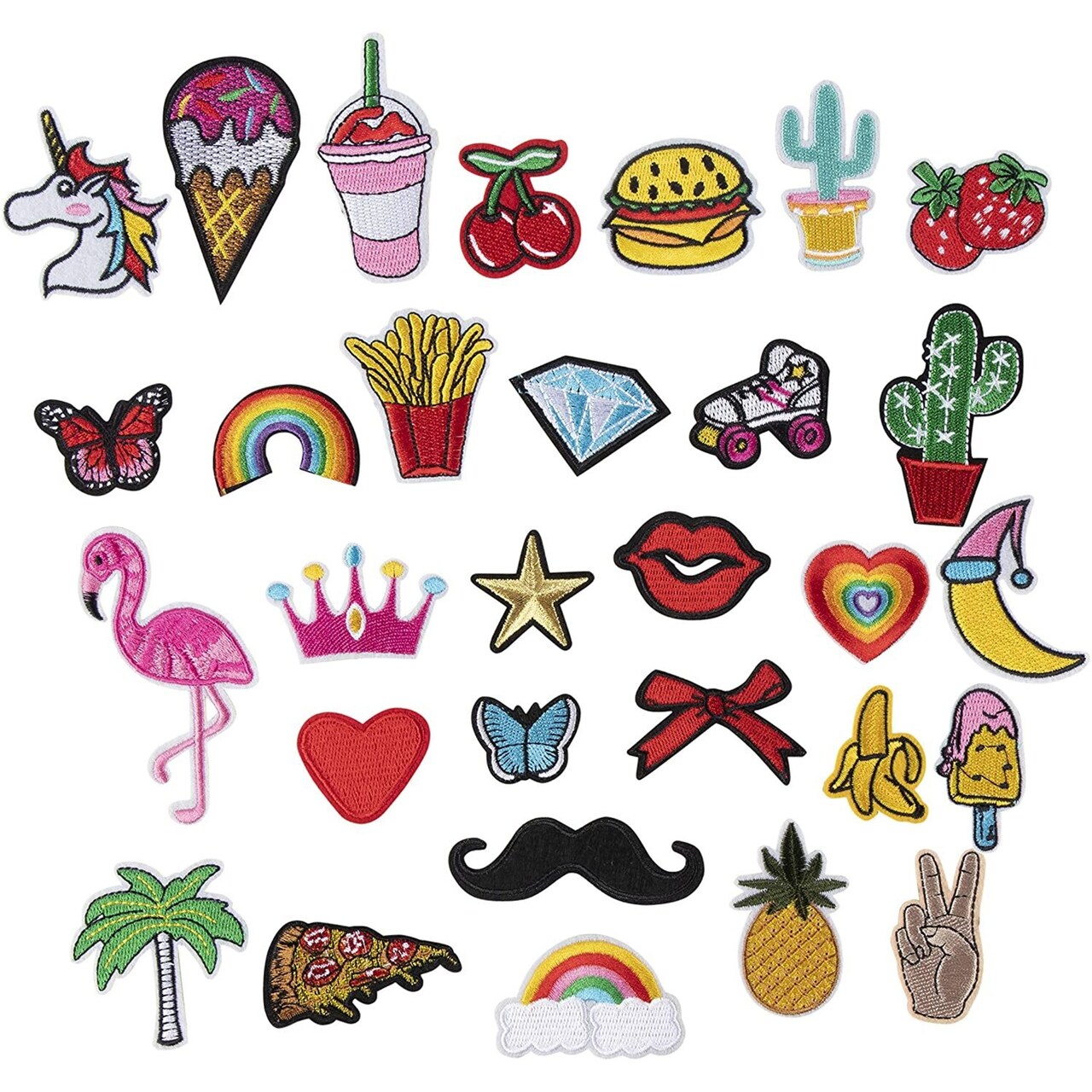 Assorted Iron On Patches for Clothing, Embroidering (30 Pieces)